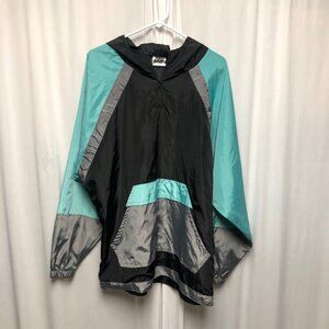 Move U Windbreaker Mens Size XL Black Teal Grey Hoodie Jacket Athleisure